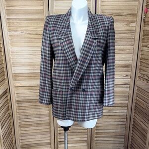 Peabody House Blazer Plaid Double-Breasted  White Green Purple Tan Size 13/14
